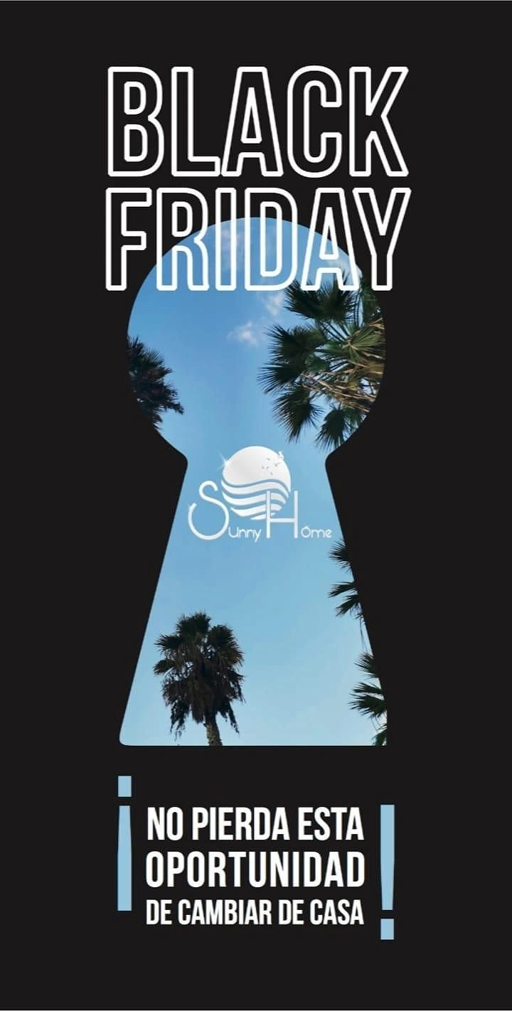 Black Friday creative ad: Keyhole cutout revealing palm trees against blue sky