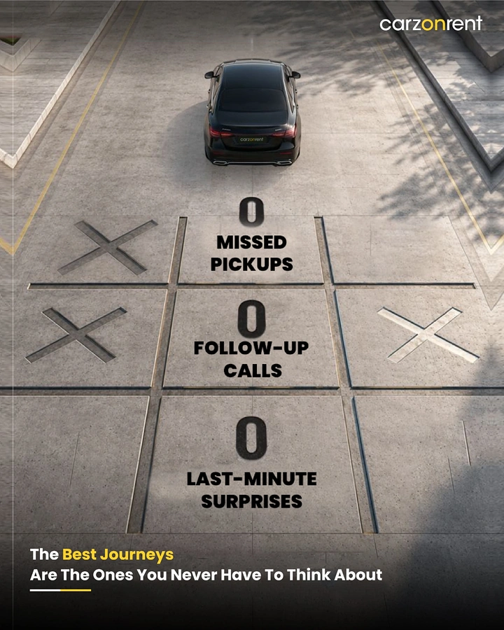 Creative ad: Black luxury sedan above a tic-tac-toe grid carved in concrete