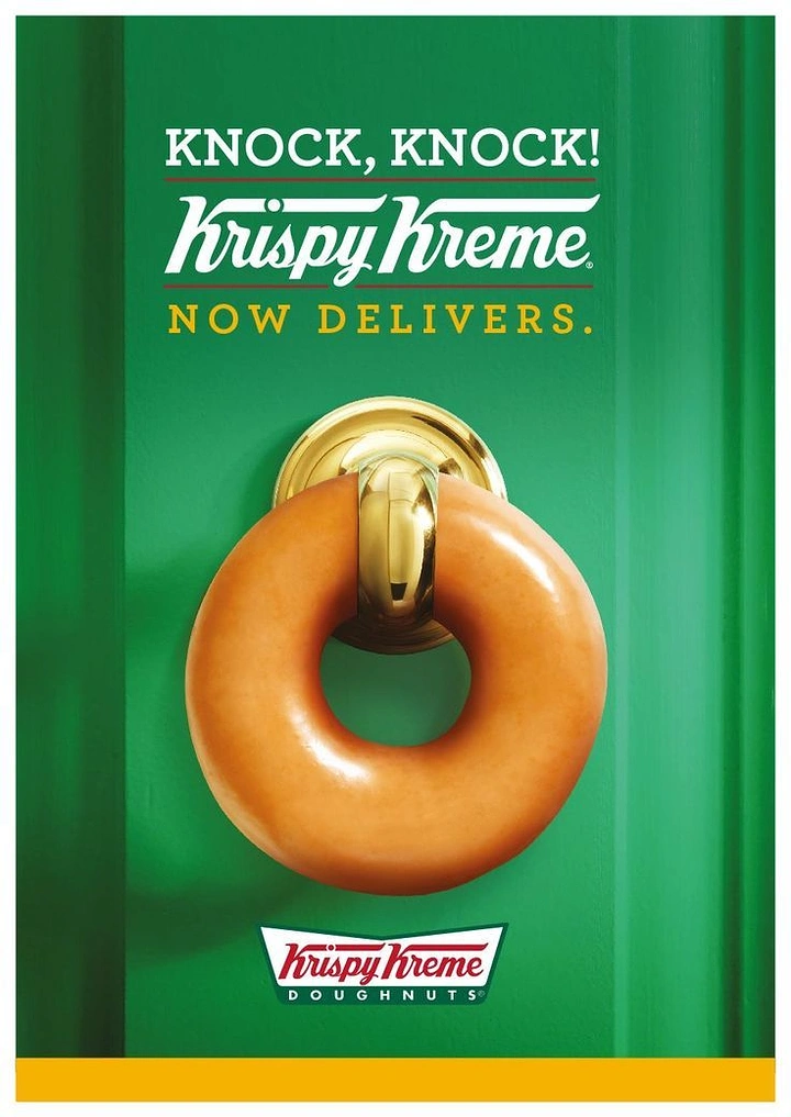 Fast Food creative ad: Glazed doughnut used as a brass door knocker