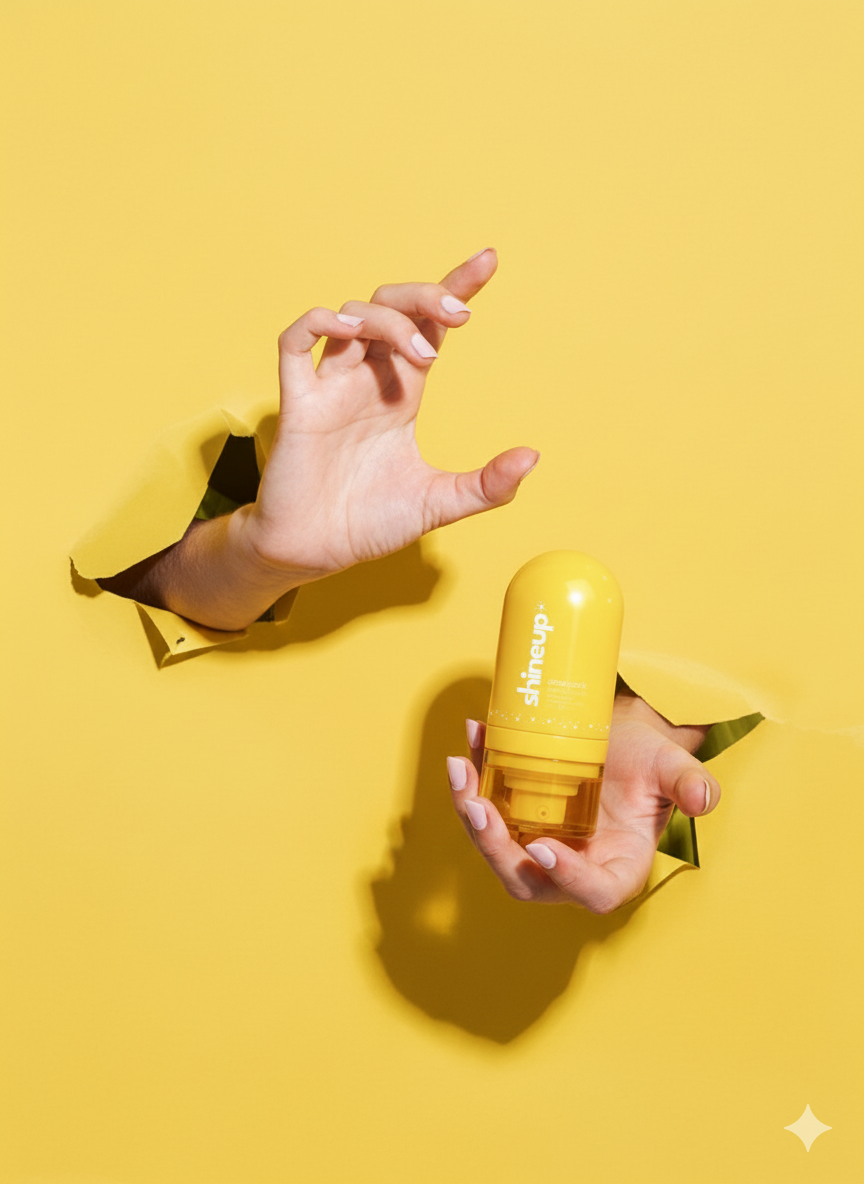 Instagram post: Hands break through striking yellow plane