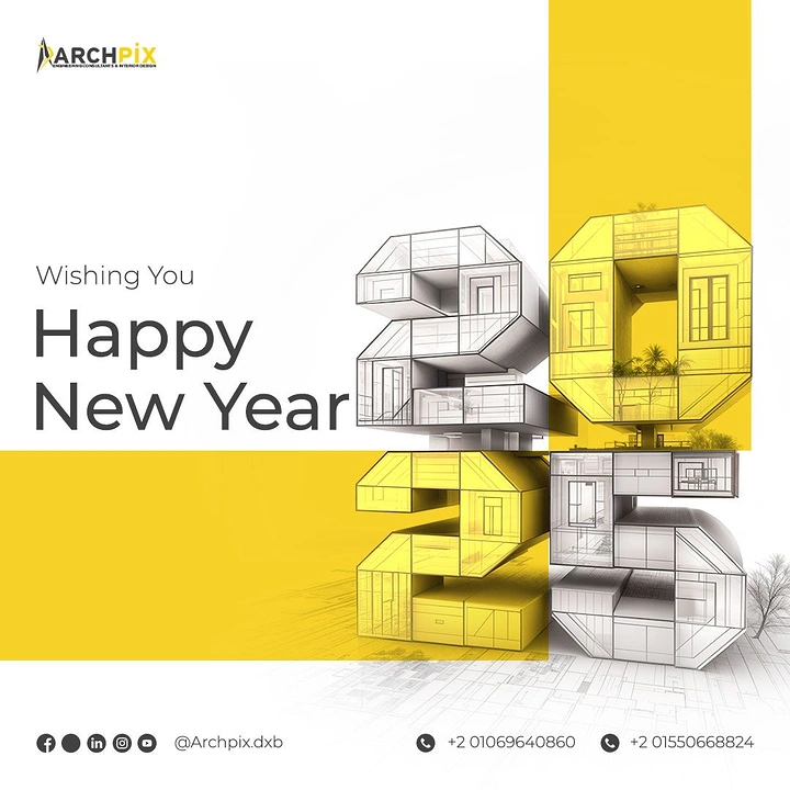 New Year creative ad: 2025 built as architectural sketch buildings