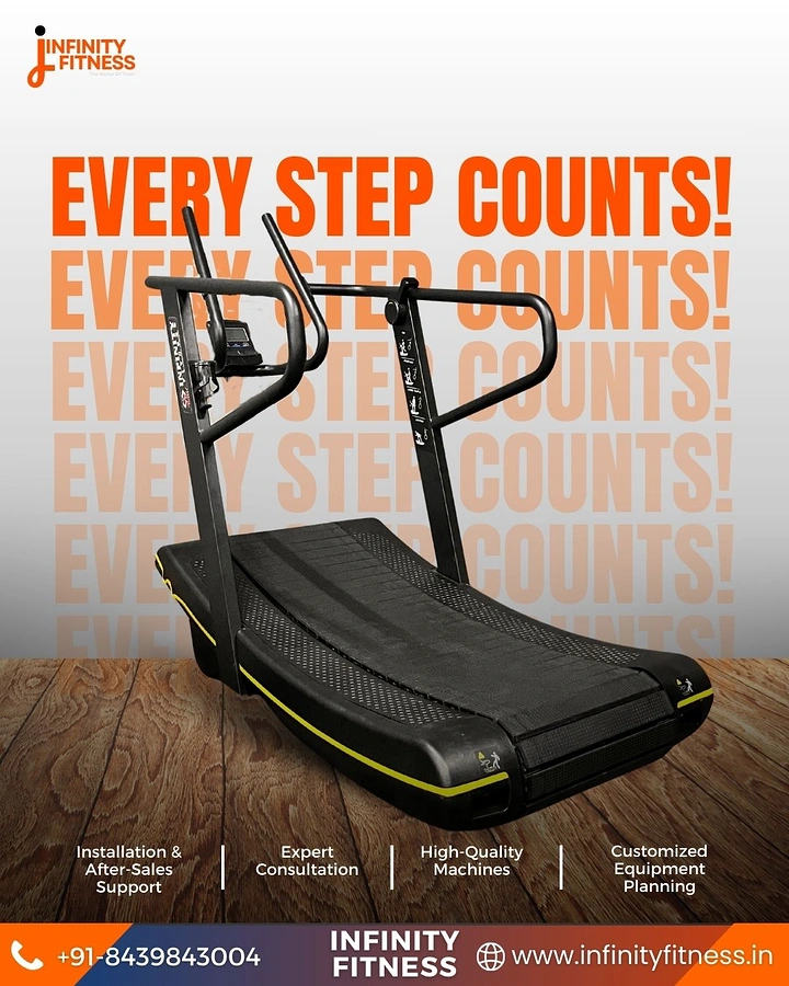 Fitness Equipment Stores creative ad: Repeated typography reinforces every step