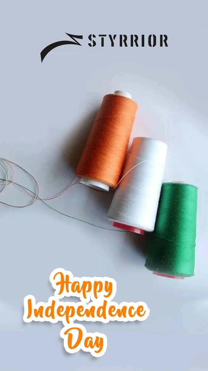 Independence Day creative ad: Thread spools stacked as tricolour flag