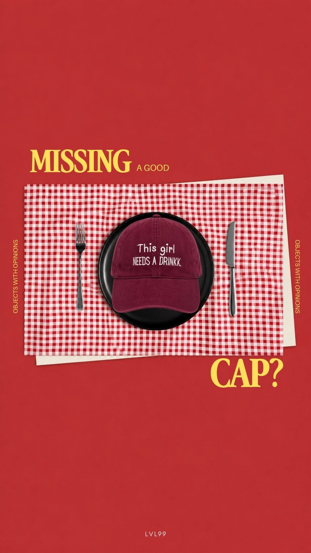 Story: Missing-cap table setting visual pun, slide 1