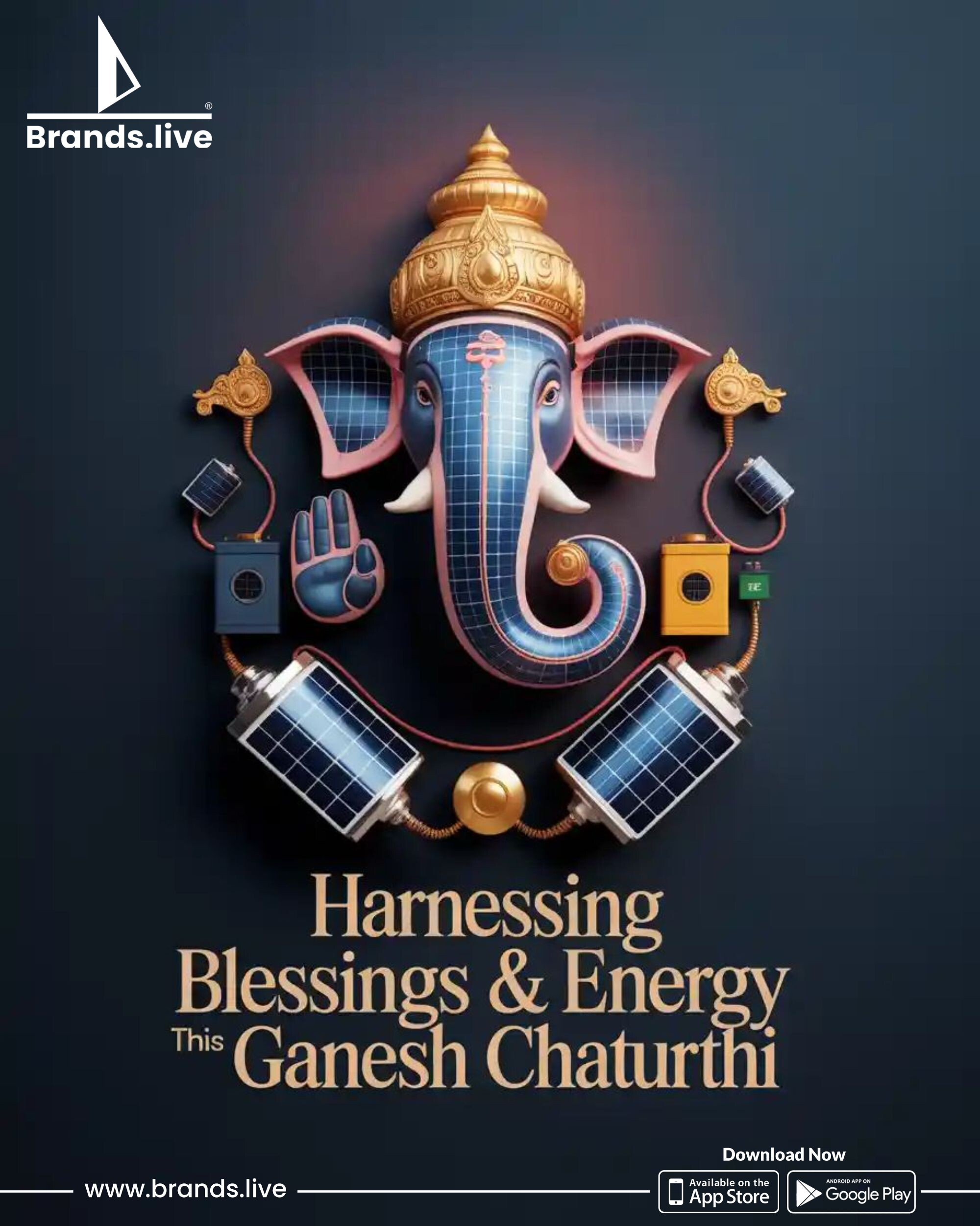 3D Ganesha made of solar panels with a gold crown