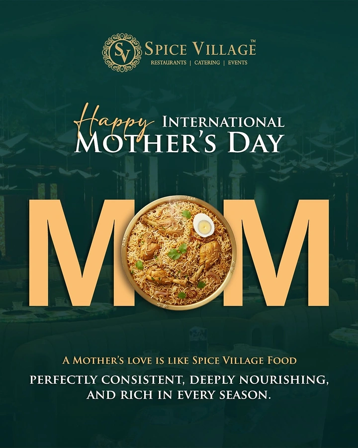 Mother's Day creative ad: Chicken biryani plate replacing the O in giant MOM