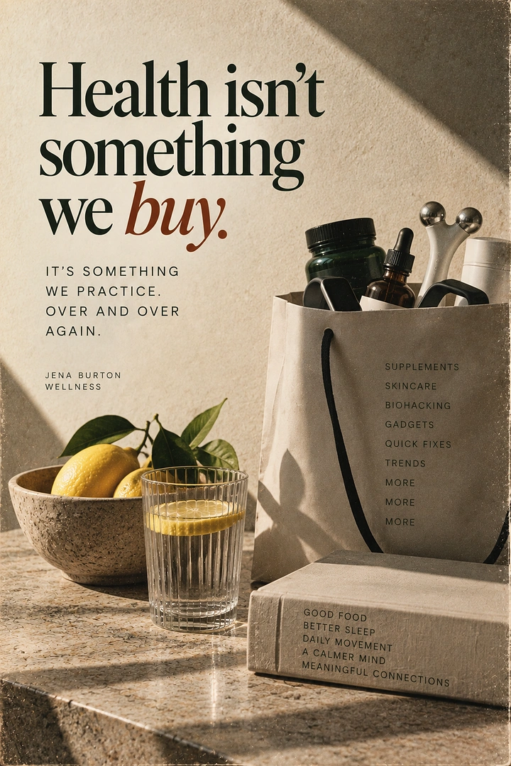 Wellness & Ayurveda creative ad: Tote full of wellness products beside lemons, water and a book