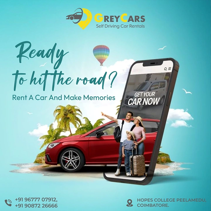Car Rental creative ad: Car and family emerge from phone scene