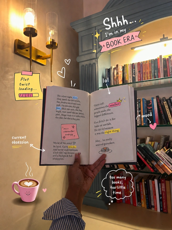 Bookstores creative ad: Doodle annotations: 'Shhh I'm in my book era'