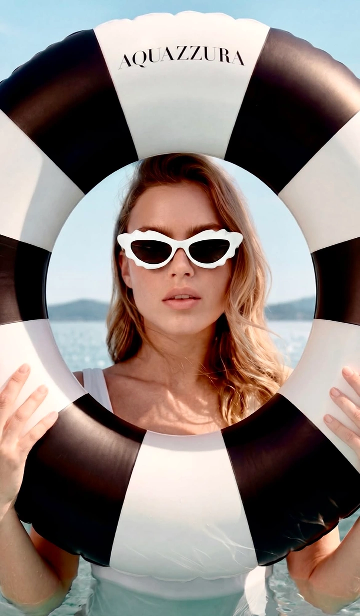 Sunglasses Brands creative ad: Lifebuoy framing creates visual interest.