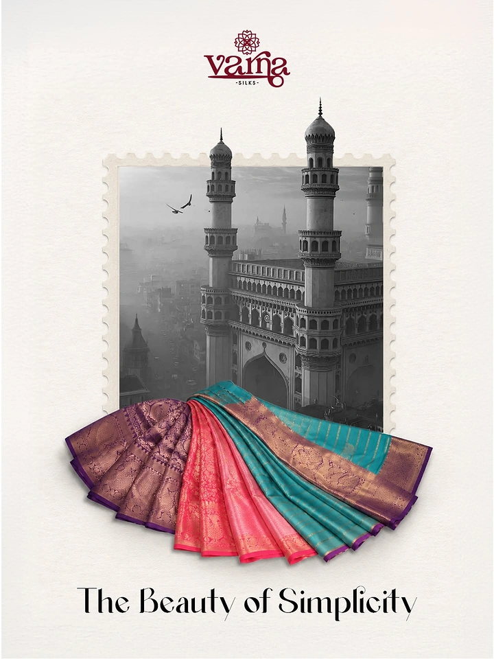 Ethnic Wear & Sarees creative ad: Charminar stamp with sarees spilling out