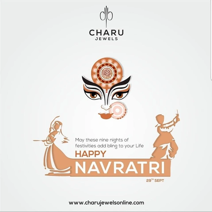 Navratri creative ad: Stylised Durga face with garba dancer silhouettes