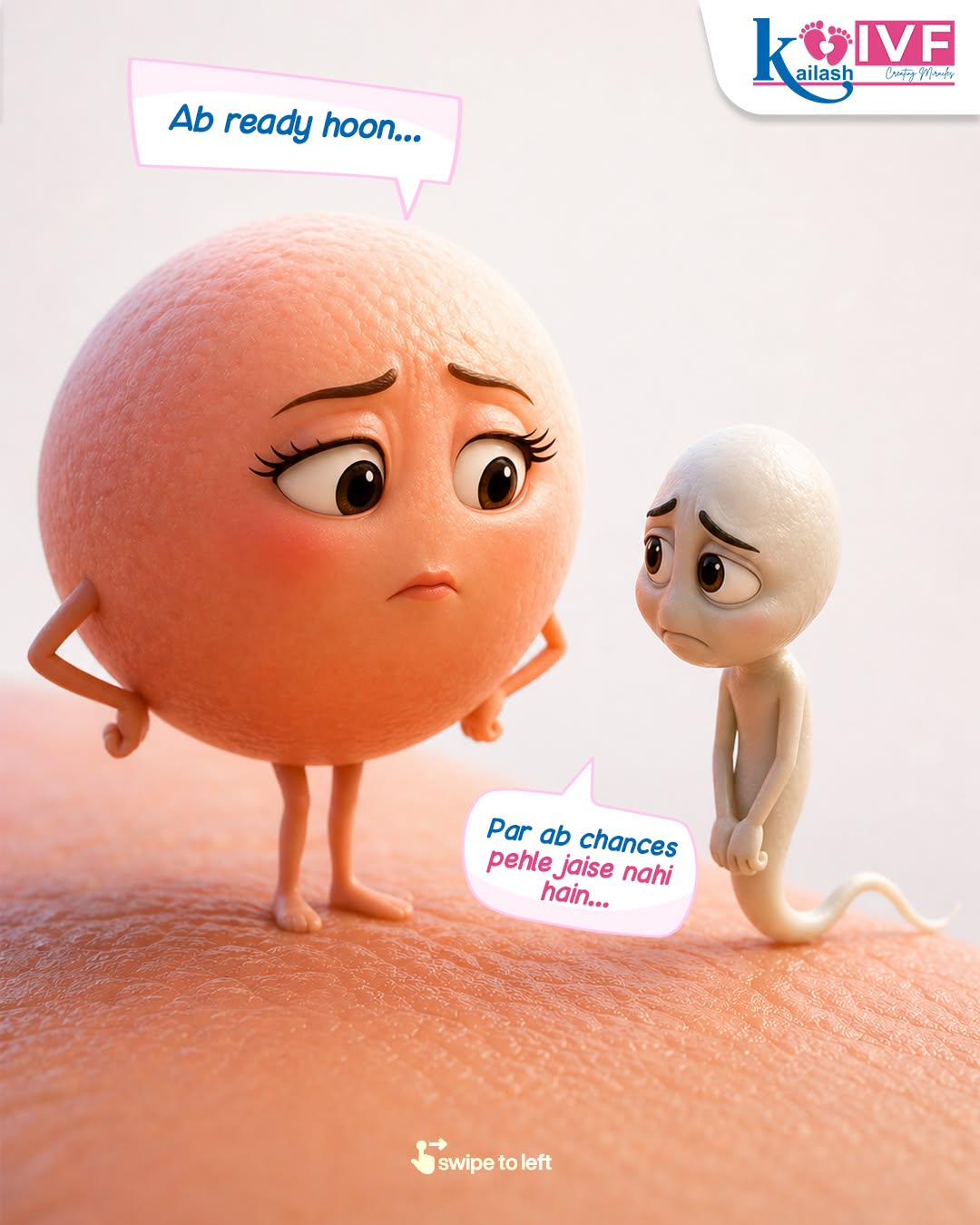 Instagram post: Sad egg character waiting for sperm, slide 2
