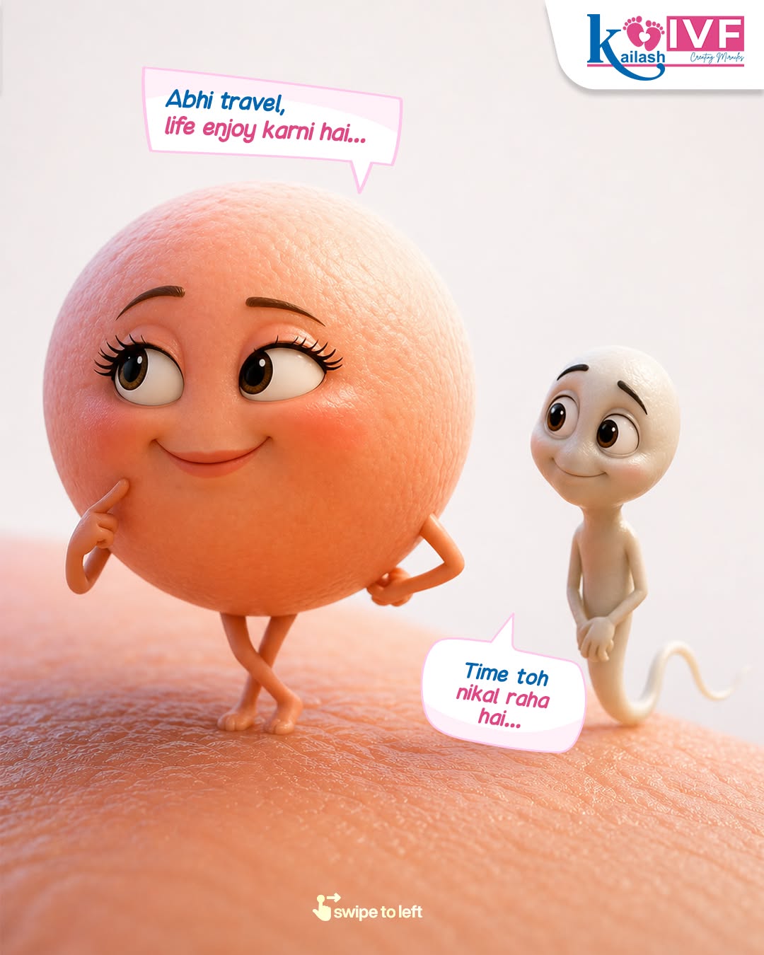 Instagram post: Sad egg character waiting for sperm, slide 3