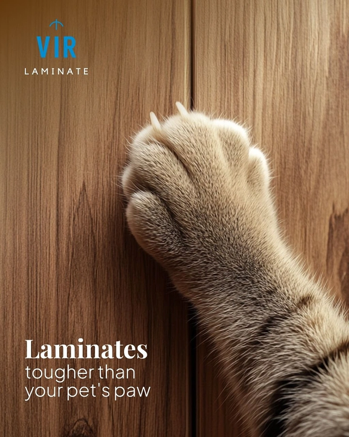 Wooden & Vinyl Flooring creative ad: Tabby cat paw with claws out, scratching a wood laminate