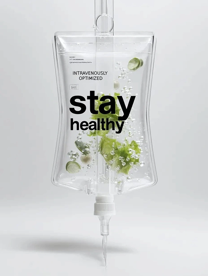 Supplements & Protein creative ad: Clear IV bag filled with water and greens