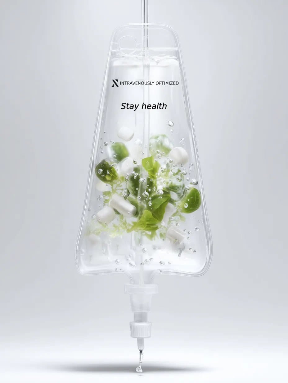 Carousel: Clear IV bag filled with water and greens, slide 5