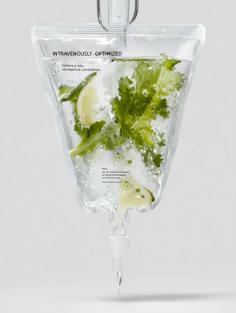 Carousel: Clear IV bag filled with water and greens, slide 9