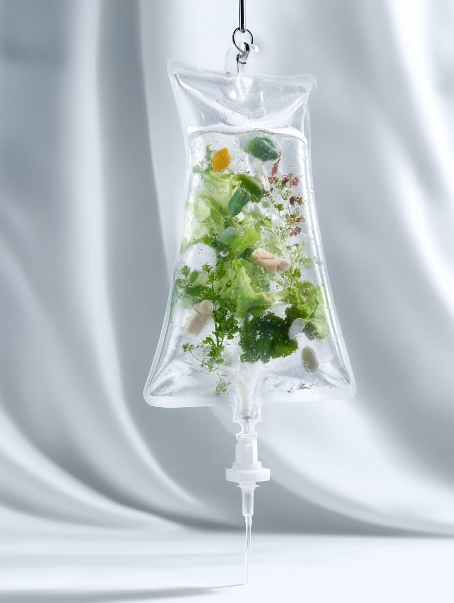 Carousel: Clear IV bag filled with water and greens, slide 13