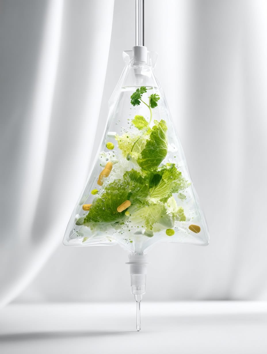 Carousel: Clear IV bag filled with water and greens, slide 16