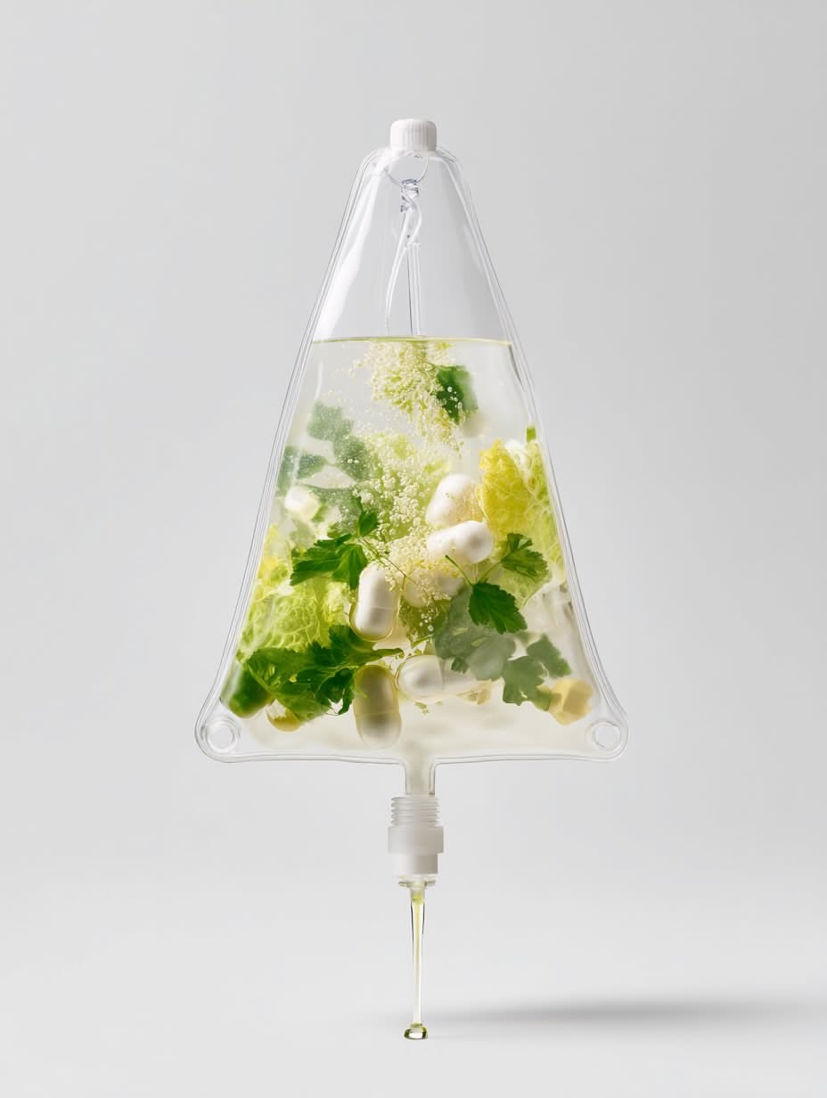 Carousel: Clear IV bag filled with water and greens, slide 17