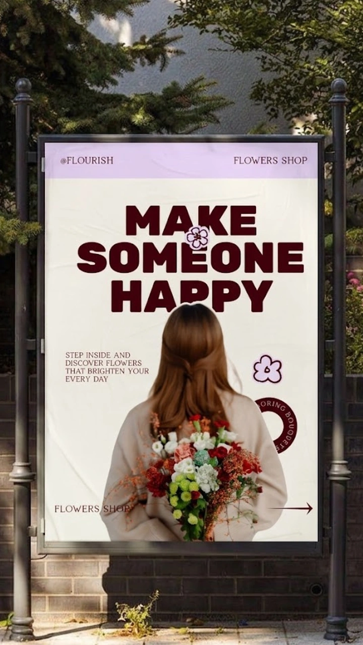 Florists creative ad: Bouquet hidden behind back, surprise-gift idea