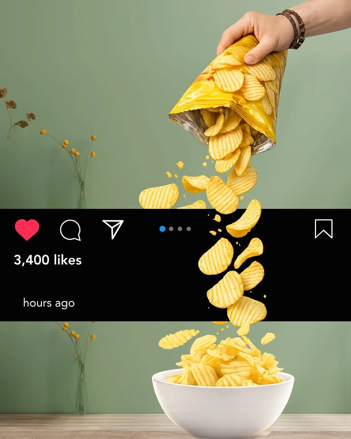 Snacks & Namkeen Brands creative ad: Chips pour through Instagram post frame