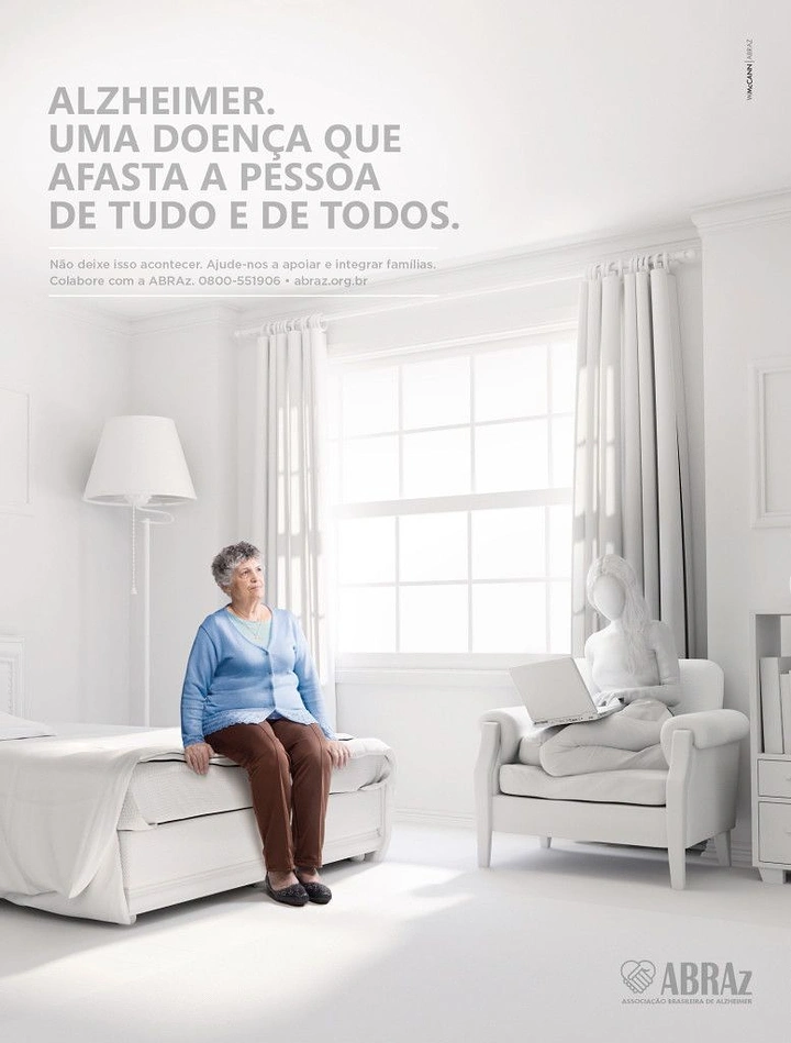 Senior Care creative ad: Empty white room shows Alzheimer's isolation