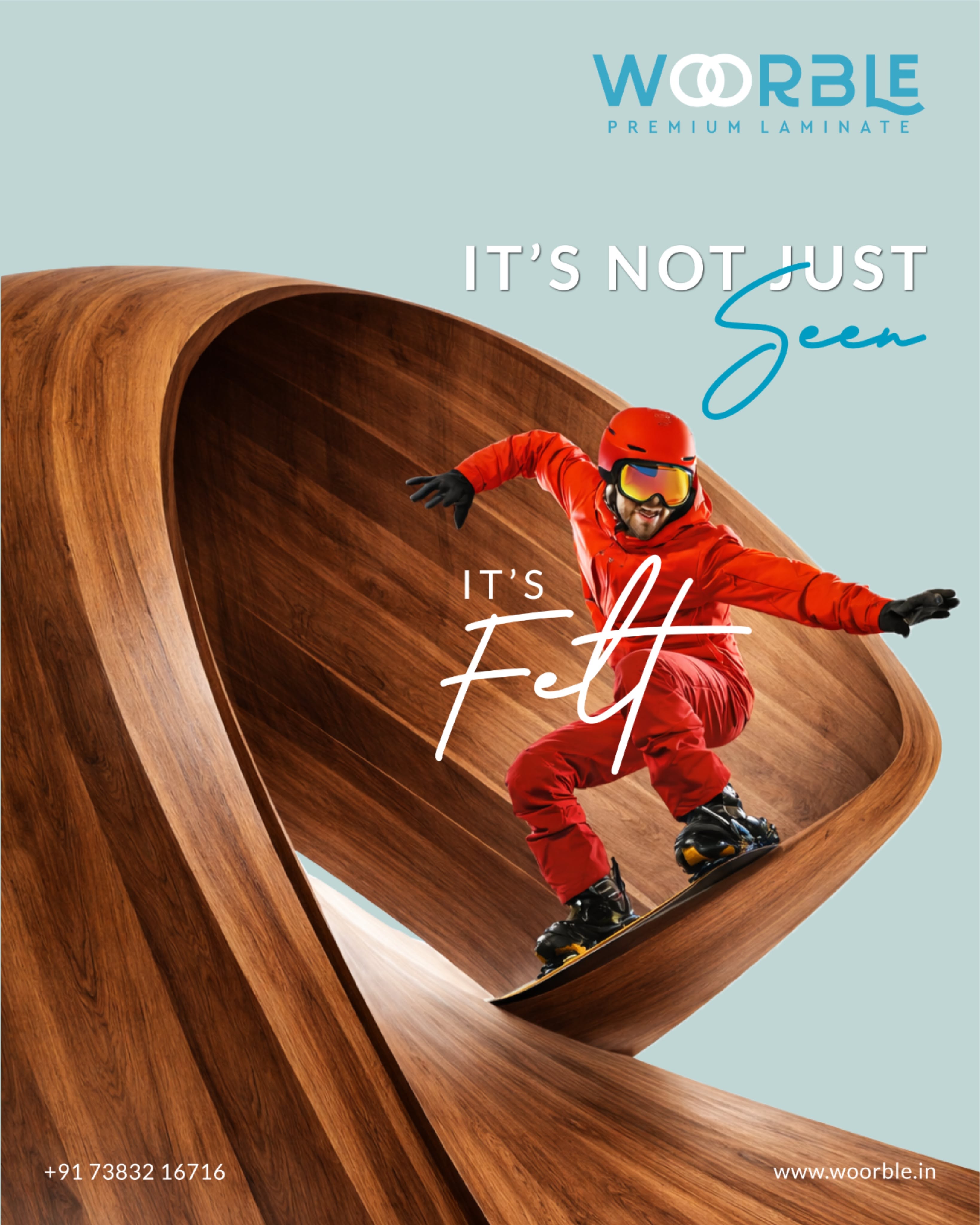 Instagram post: Snowboarder riding a curling wooden laminate ribbon