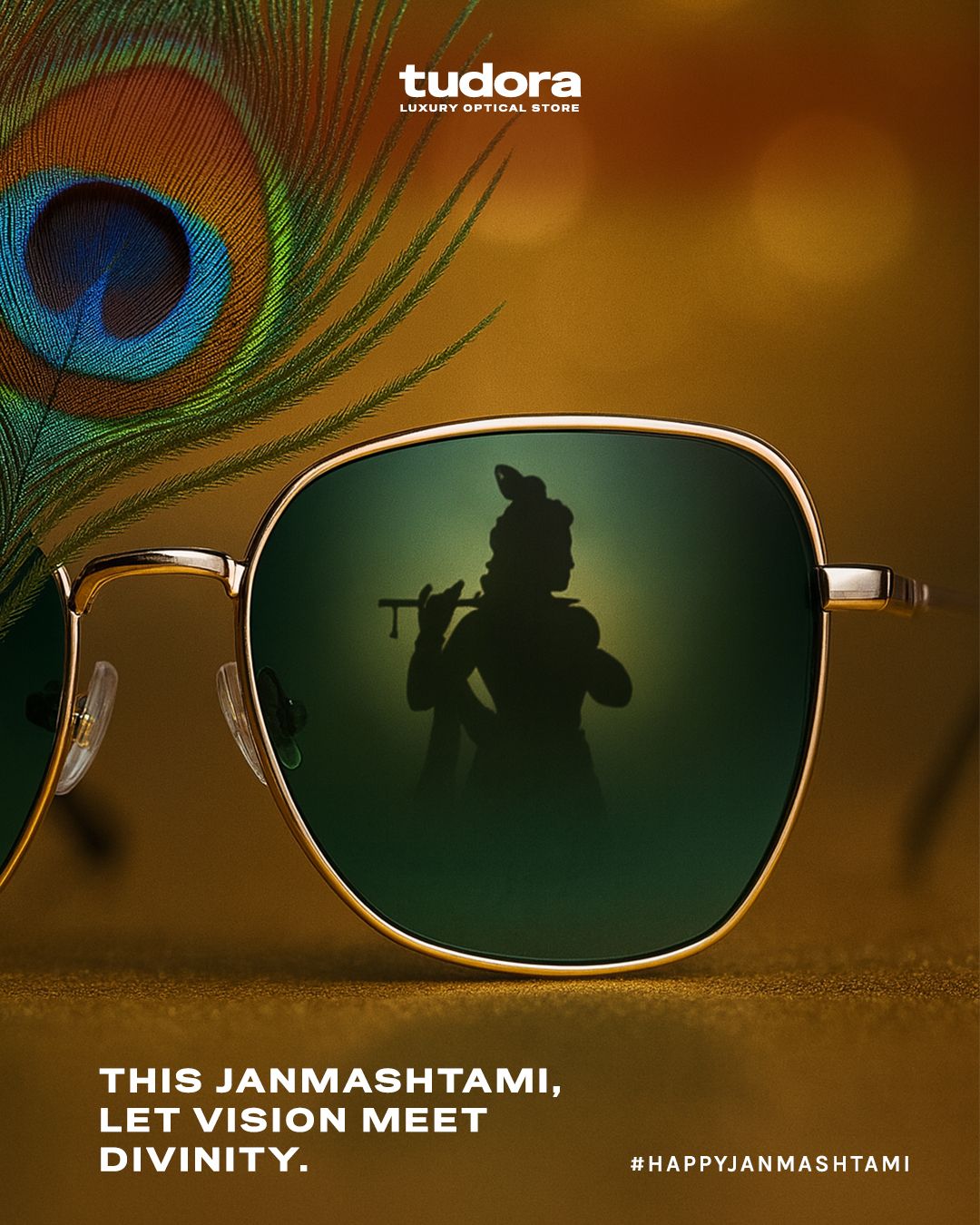 Krishna silhouette reflected in sunglasses lens