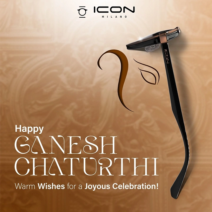 Ganesh Chaturthi creative ad: Folded eyeglass frame forming Ganesha's trunk with line-drawn ear and eye