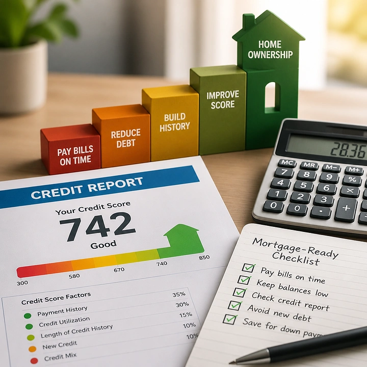 Credit Repair & Credit Score Services creative ad: Credit report staircase visualizes ownership progress