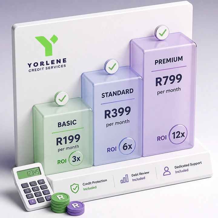 Credit Repair & Credit Score Services creative ad: Tiered pricing blocks, strong visualization