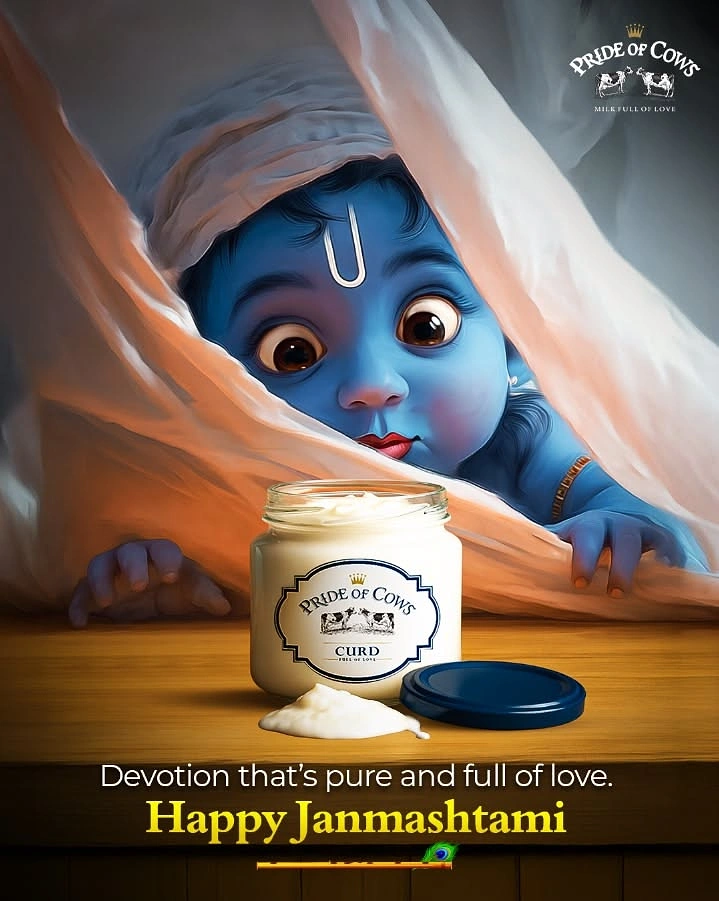 Janmashtami creative ad: Baby Krishna sneaking toward brand's curd jar