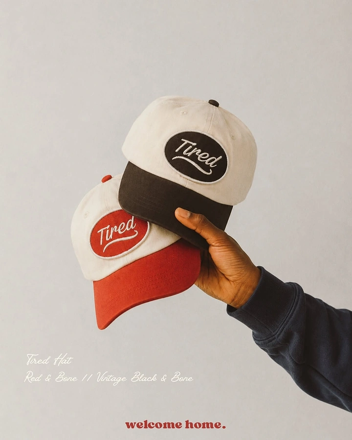 Hats & Caps creative ad: Tired-brand copy matches obscured face