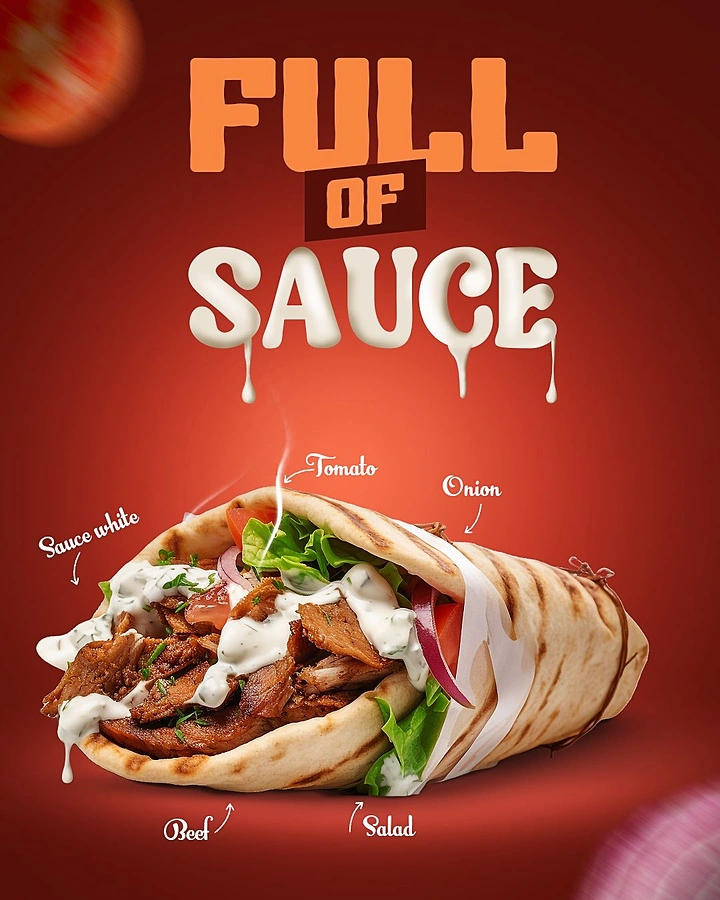 Arabic & Middle Eastern Restaurants creative ad: Sauce copy visually drips downward