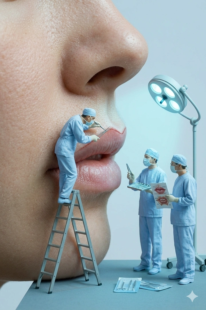Plastic Surgery Clinics creative ad: Surgeons working on giant nose metaphor