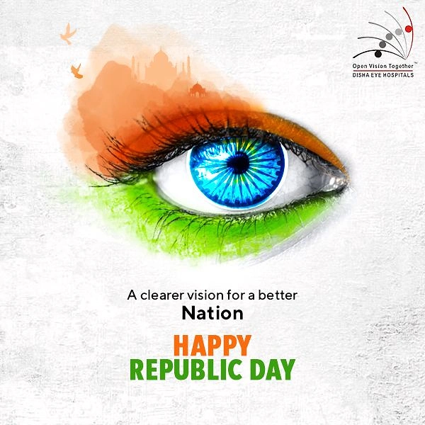 Republic Day creative ad: Close-up eye painted in tricolour with a chakra-patterned blue iris
