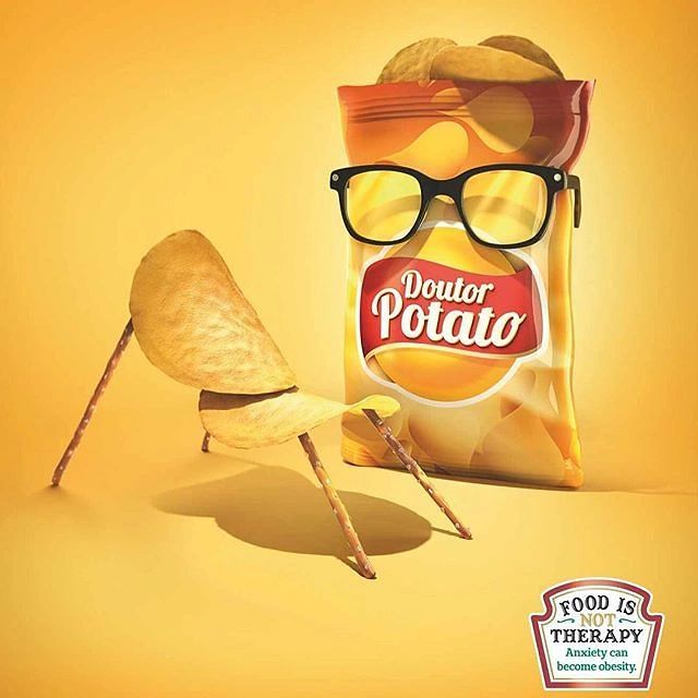 Snacks & Namkeen Brands creative ad: Chip patient on therapist chair pun