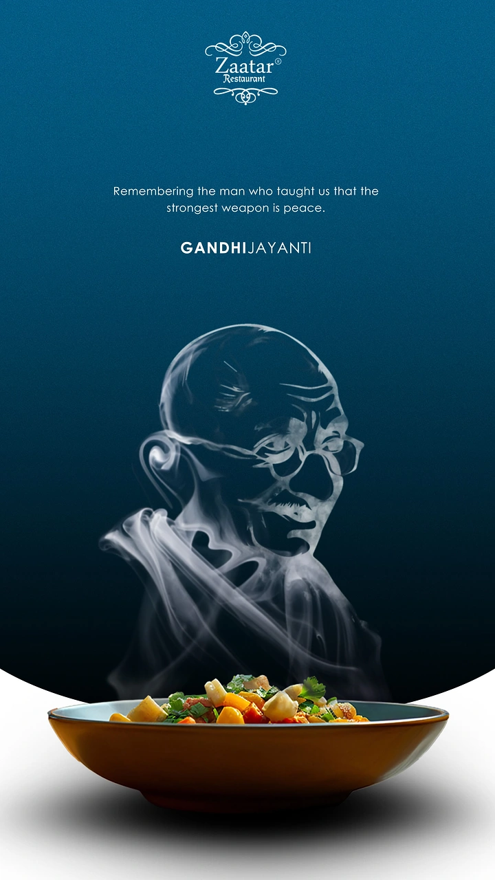Gandhi Jayanti creative ad: Steam rising from a food bowl that forms Gandhi's portrait