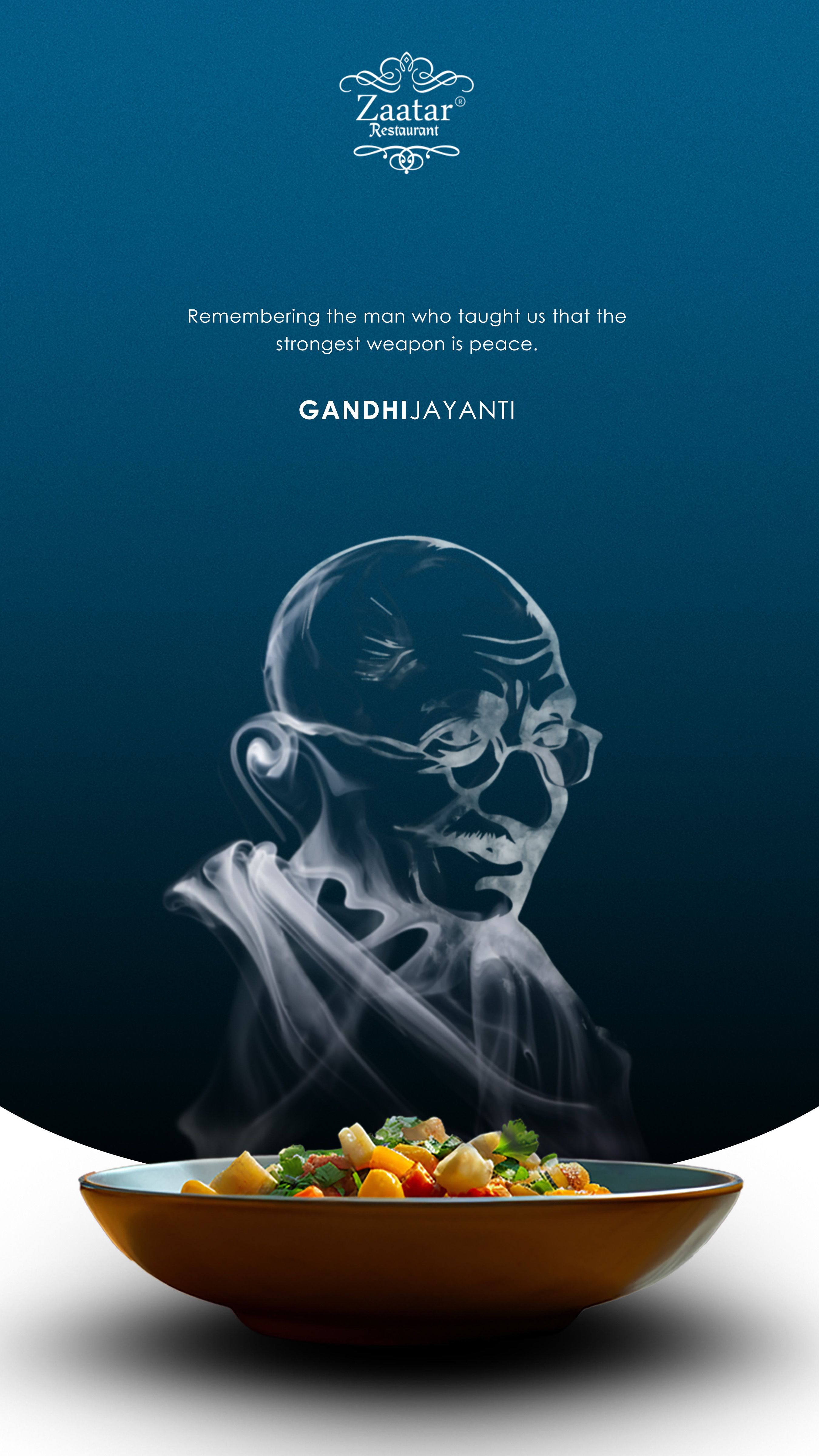 Steam rising from a food bowl that forms Gandhi's portrait