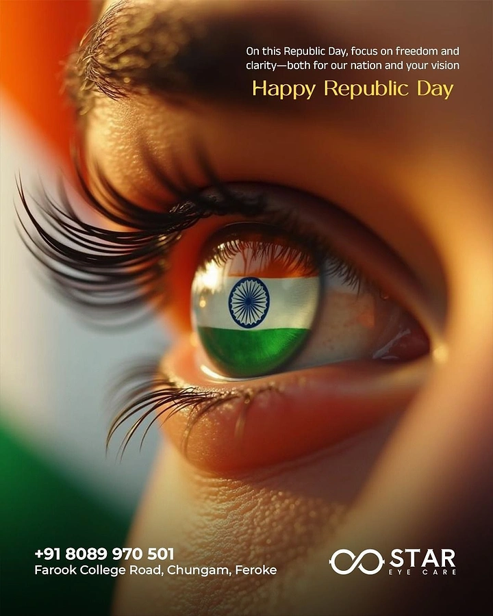 Republic Day creative ad: Extreme close-up of an eye with a tricolour flag iris