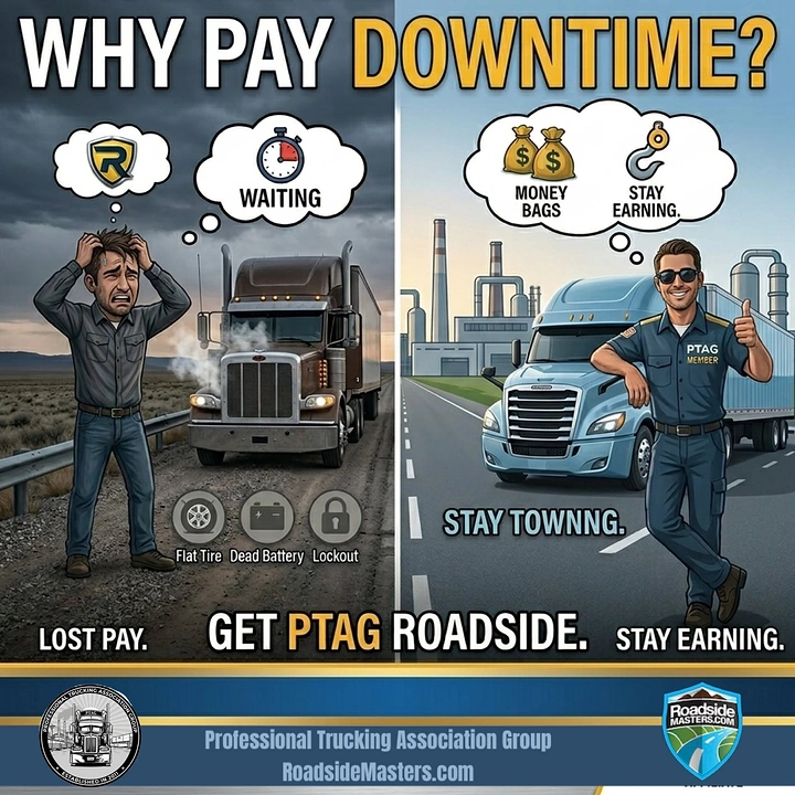 Towing & Roadside Assistance creative ad: Split-screen downtime versus roadside rescue