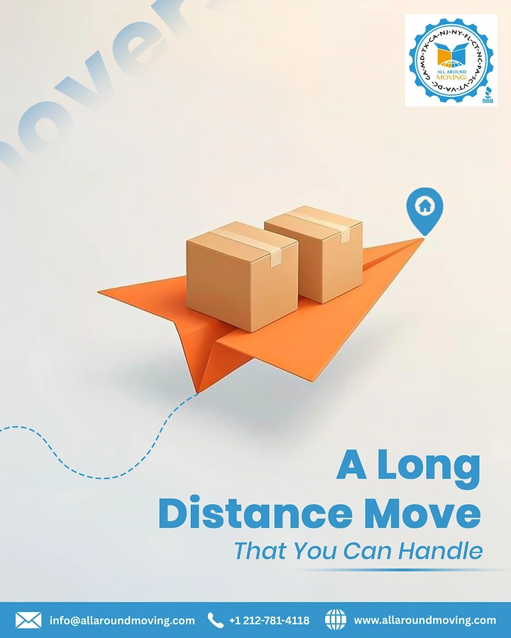 Movers & Packers creative ad: Boxes riding paper plane long-distance