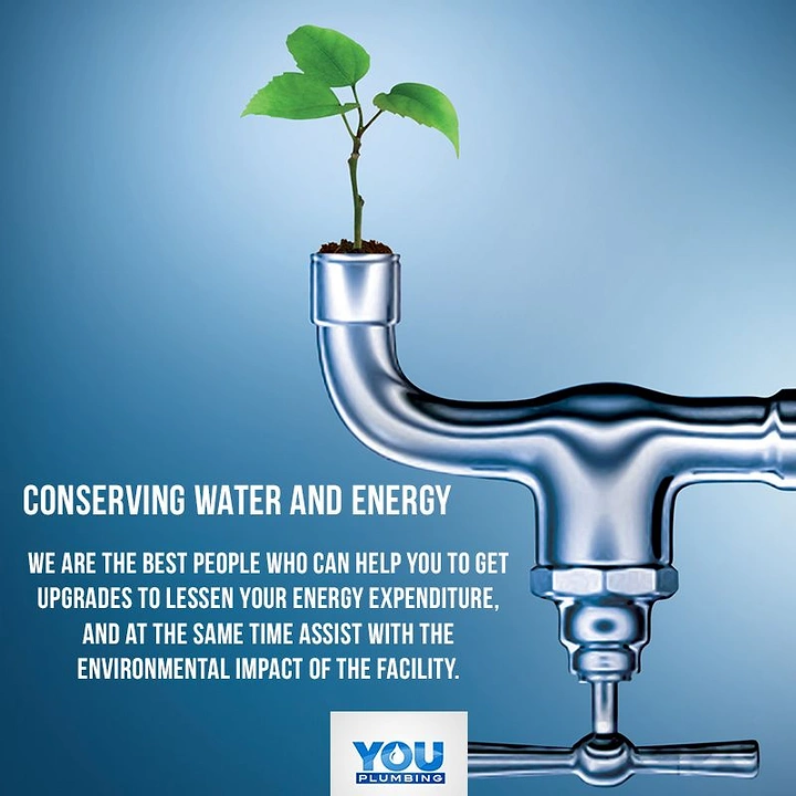 Plumbers creative ad: Seedling growing from faucet, water-saving metaphor