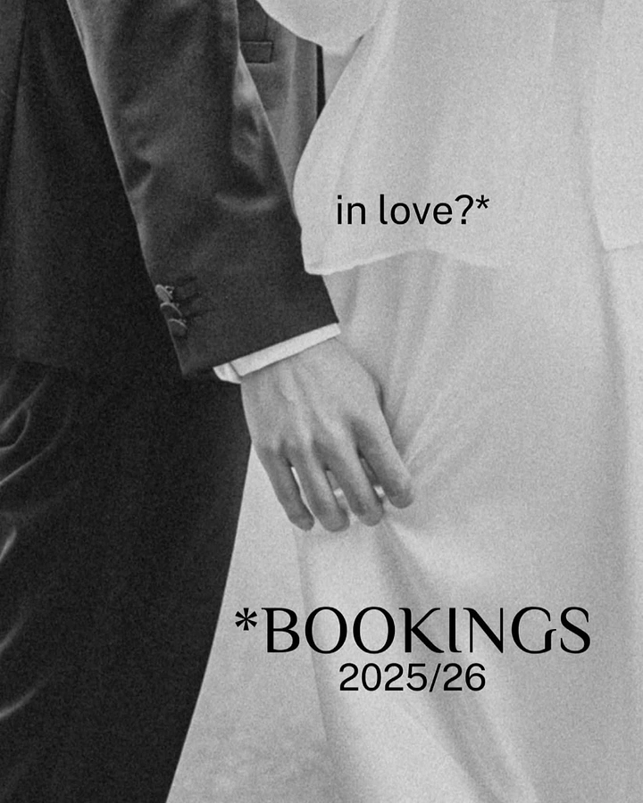 Photography creative ad: Witty 'in love?*' asterisk leading to bookings