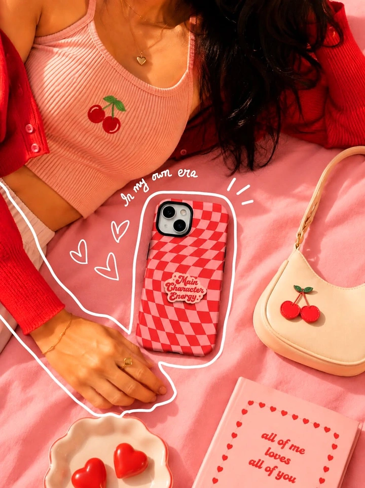 Phone Cases & Mobile Accessories creative ad: Cherry-themed playful product campaign