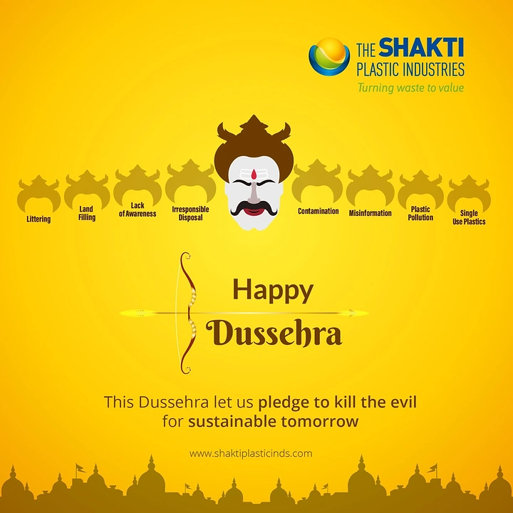 Dussehra creative ad: Ravana face with nine silhouette heads labelled as plastic-waste evils