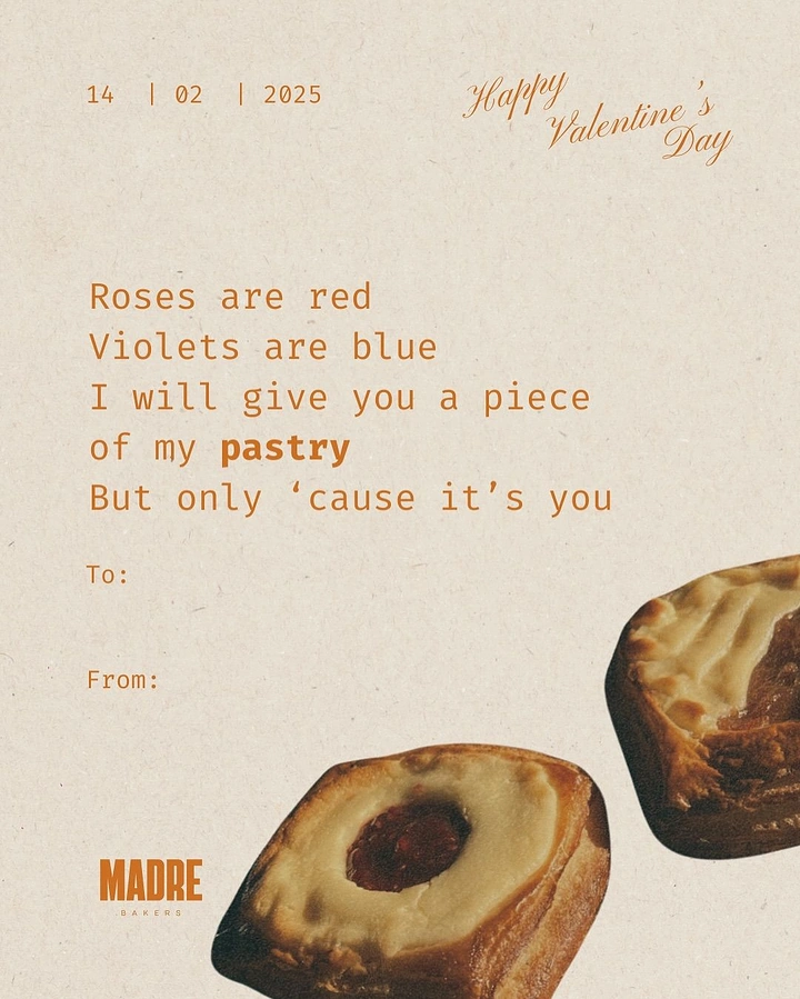 Valentine's Day creative ad: Two cut-out fruit-filled Danish pastries