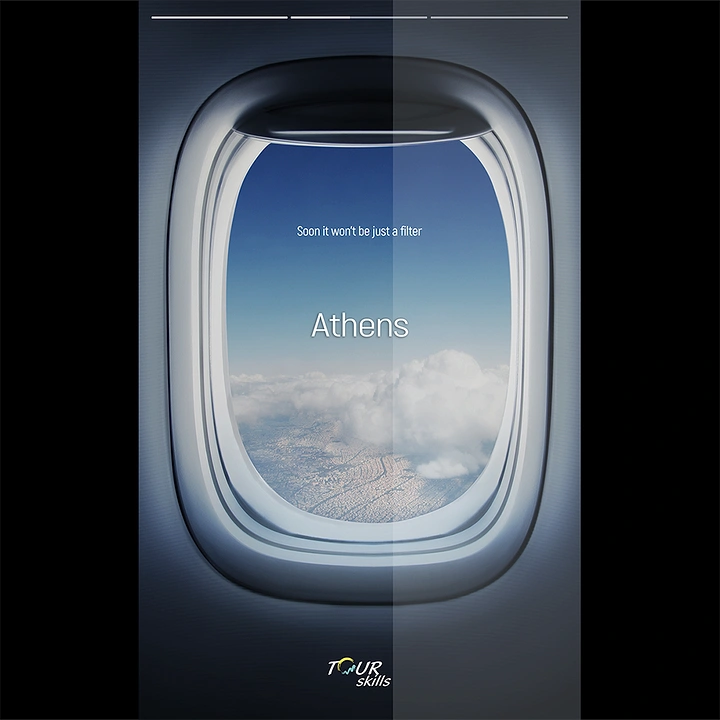 Airlines creative ad: Window becomes destination-focused visual portal
